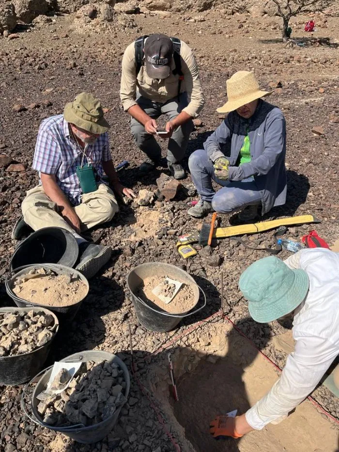 Zespół geologów na stanowisku metalurgicznym w Wadi Salh (Fot. CAŚ UW/ Agnieszka Szymczak)