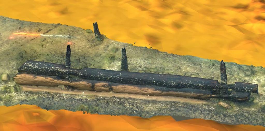 Model 3D pozostałości wczesnośredniowiecznego portu w Pucku utworzony na bazie dokumentacji fotograficznej (wykonał Paweł Stencel