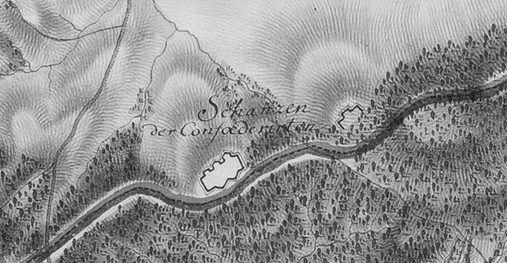 Mapa Królestwa Węgier (1782-1785) - Obóz w Izbach zobrazowany na dawnej kartografii.