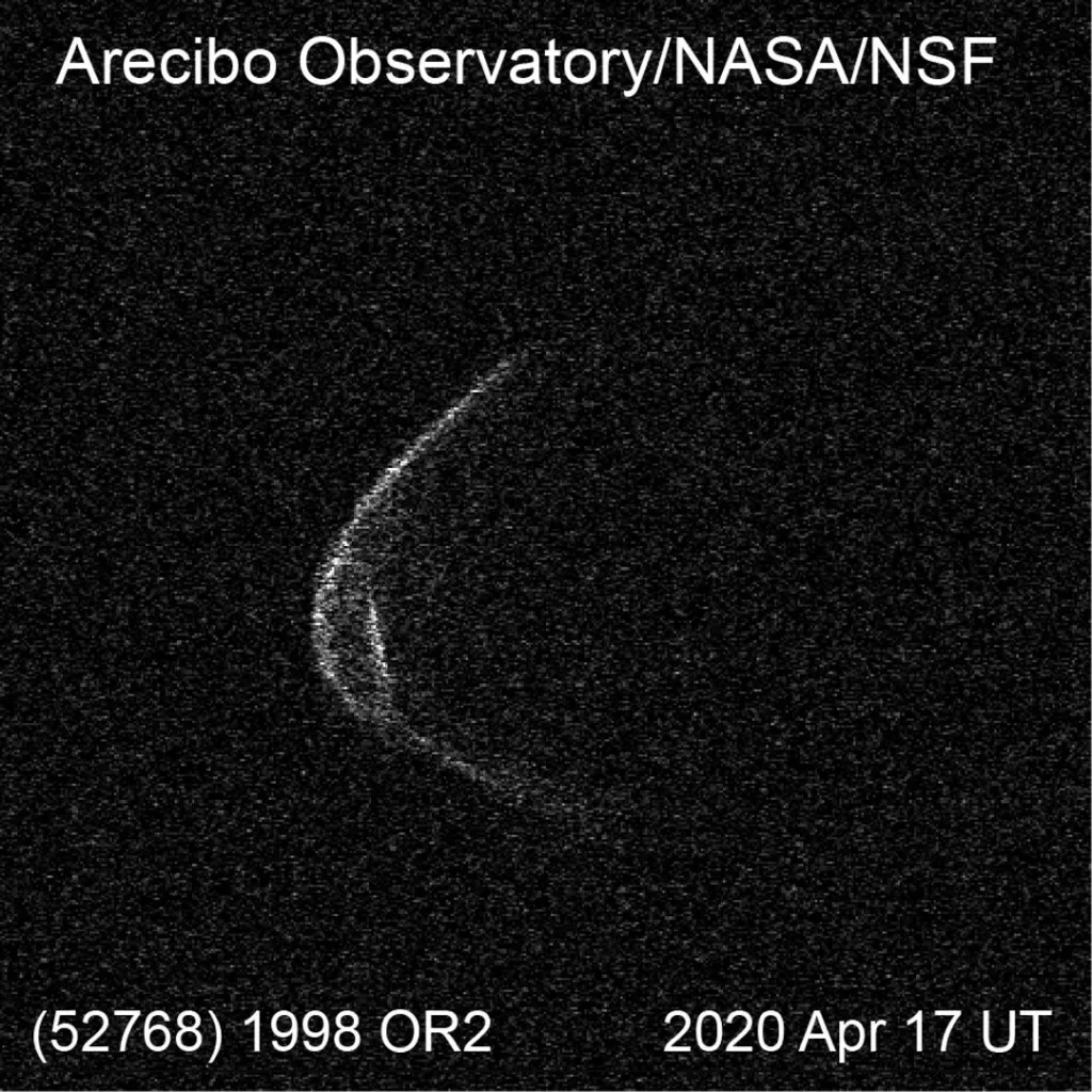 Radarowy obraz planetoidy (52768) 1998 OR2 uzyskany 17 kwietnia 2020 r. przez Obserwatorium Arecibo. Źródło: Arecibo Observatory/NASA/NSF.