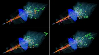 Visualisation of secondary particle streams recorded by the LHCb detector in a few proton-proton collisions. (Source: LHCb Collaboration / IFJ PAN)