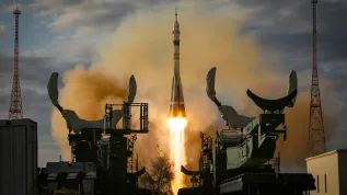 Start rakiety Sojuz MS-25, kosmodrom Bajkonur, Kazachstan, 23 marca 2024. EPA/YURI KOCHETKOV 