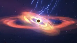 Chybotanie materii powstałej w wyniku rozerwania pływowego gwiazdy pozwoliło naukowcom obliczyć prędkość rotacji czarnej dziury. Źródło: Kadr z wideo MIT, via YouTube 