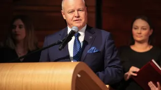 30.09.2025. Międzyuczelniana Inauguracja Roku Akademickiego 2025/2026 - wiceminister nauki i szkolnicwa wyższego Marek Gzik podczas uroczystości w siedzibie Narodowej Orkiestry Symfonicznej Polskiego Radia w Katowicach. PAP/Jarek Praszkiewicz