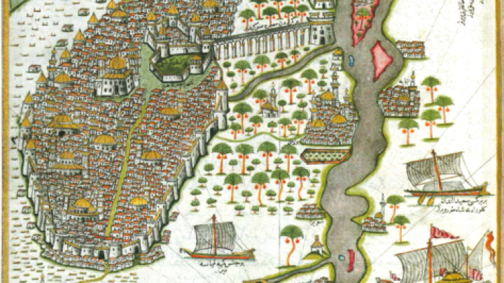  1. Jedna z najwcześniejszych map Kairu - tą wykonał turecki admirał Piri Reis w XVI w. https://commons.wikimedia.org/wiki/File:Piri_Ries_Cairo_Map.png  domena publiczna.