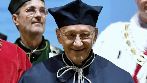 Ksiądz profesor Michał Heller podczas uroczystości nadania mu tytułu i godności doktora honoris causa Politechniki Rzeszowskiej w Rzeszowie. Fot. PAP/Darek Delmanowicz 30.05.2019