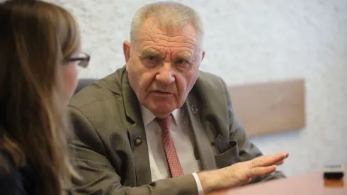  Prezes ERC Jean-Pierre Bourguignon podczas wywiadu udzielanego Polskiej Agencji Prasowej w Warszawie. PAP/Wojciech Olkuśnik