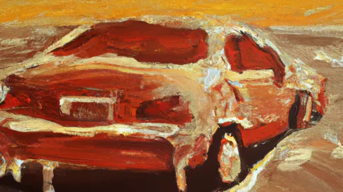 Ilustracje przygotowane zostały automatycznie, przez sztuczną inteligencję, program DALL-E 2. Hasło do wygenerowania obrazka: Extremely hot melting Car left in the extremely hot sun as a symbol of Earth global warming, expressive oil painting 