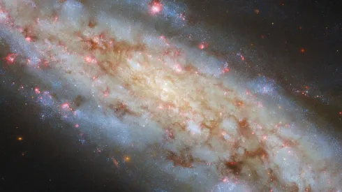 Galaktyka spiralna NGC 3511 sfotografowana przez Kosmiczny Teleskop Hubble’a. Źródło: ESA/Hubble & NASA, D. Thilker.