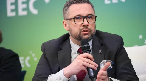 22.04.2026. Minister nauki i szkolnictwa wyższego Marcin Kulasek w dyskusji "Green Planet 2" w ramach Europejskiego Kongresu Gospodarczego w Katowicach, 22 bm. XVIII EKG odbywa się pod hasłem „The Power of Dialogue. Siła dialogu”. PAP/Jarek Praszkiewicz