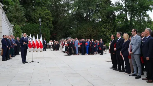 03.07.2026. Prezydent RP Karol Nawrocki przemawia podczas uroczystości wręczenia nominacji profesorskich w Pałacu Prezydenckim w Warszawie. PAP/Paweł Supernak