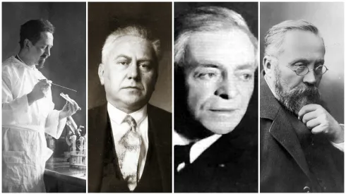  Rudolf Weigl, Ludwik Hirszfeld, Kazimierz Funk oraz Napoleon Cybulski. Źródło zdjęć: NAC, Wikipedia