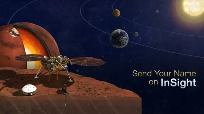 W ramach misji InSight na pokładzie lądownika marsjańskiego będzie zamontowany chip z imionami osób, które nadeślą zgłoszenia do NASA. Źródło: NASA