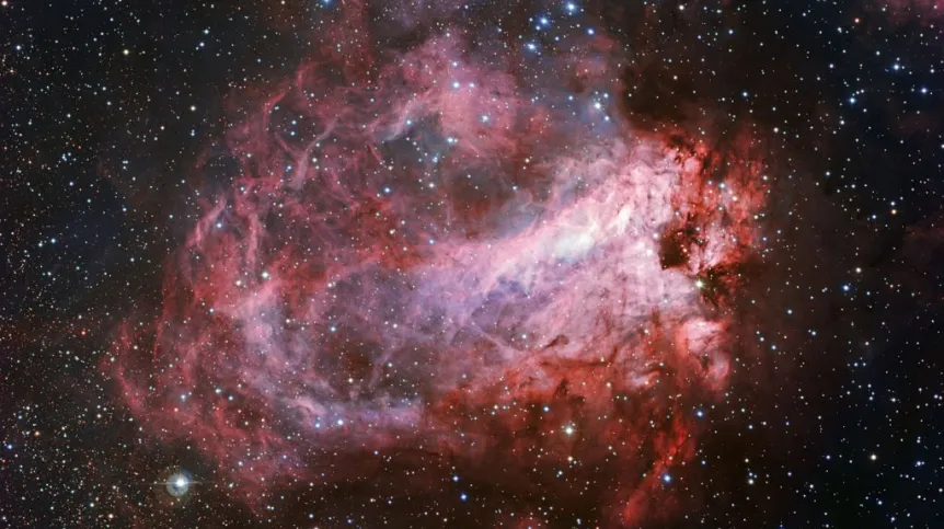 Mgławica Messier 17. Zdjęcie wykonano za pomocą 2,2-metrowego teleskopu MPG/ESO w Obserwatorium La Silla w Chile. Źródło: ESO.