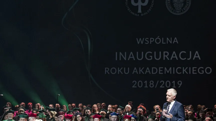 Wicepremier, minister nauki Jarosław Gowin podczas wspólnej inauguracji roku akademickiego Politechniki Białostockiej i Uniwersytetu w Białymstoku. Fot. PAP/Michał Zieliński 8.10.2018