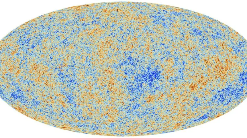 Anizotropia kosmicznego promieniowania tła obserwowana przez satelitę Planck. Fot. ESA oraz Planck Collaboration.

