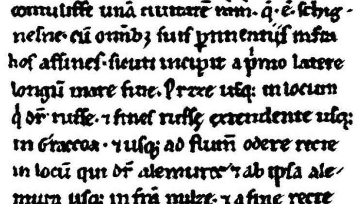 Fragment średniowiecznego kodeksu przywołującego tekst "Dagome Iudex". Źródło: Wikipedia.pl 