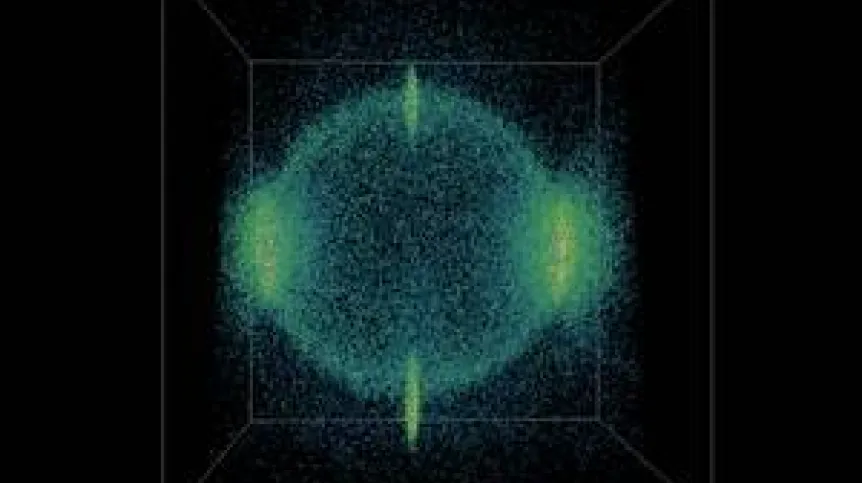 Trójwymiarowa rekonstrukcja atomów rozproszonych w wyniku kolizji dwóch
kondensatów Bosego-Einsteina. Źródło: Institut dOptique, Orsay