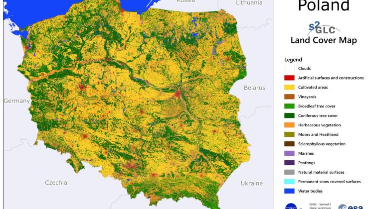 Mapa pokrycia terenu w Polsce opracowana w ramach projektu S2GLC.  Rys. CBK PAN 