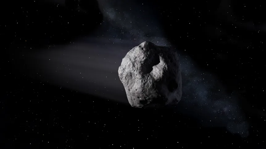 Artystyczna wizja planetoidy przelatującej blisko Ziemi. Źródło:  NASA/JPL-Caltech.