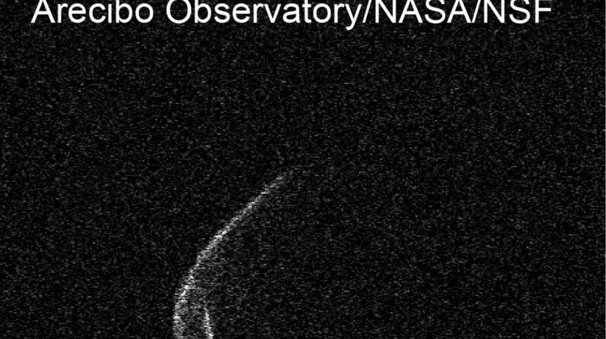 Radarowy obraz planetoidy (52768) 1998 OR2 uzyskany 17 kwietnia 2020 r. przez Obserwatorium Arecibo. Źródło: Arecibo Observatory/NASA/NSF.