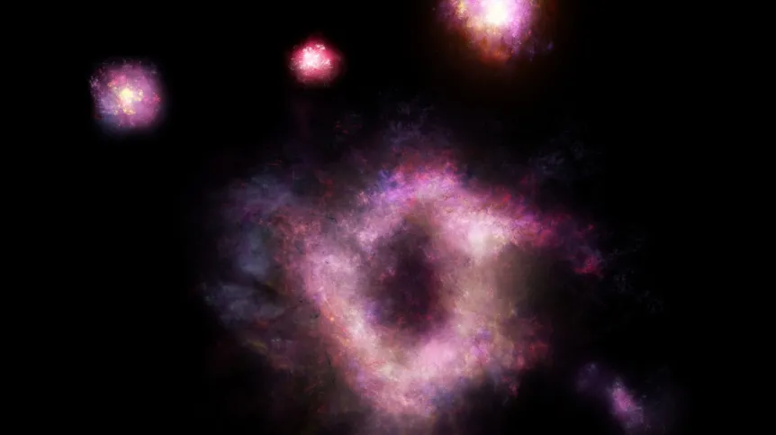 Artystyczna wizja galaktyki pierścieniowej. Źródło: James Josephides, Swinburne Astronomy Productions.