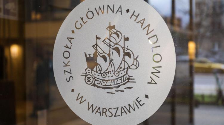 27.03.2023. Logo Szkoły Głównej Handlowej w Warszawie. PAP/Albert Zawada