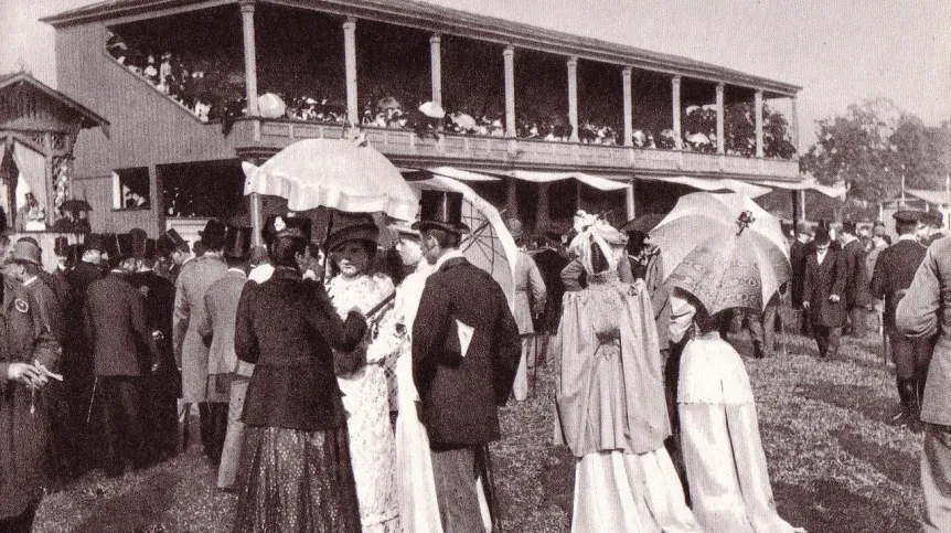 Konrad Brandel, Scena z wyścigów konnych, 1891 lub 1892 rok. Fot. Wikipedia, domena publiczna