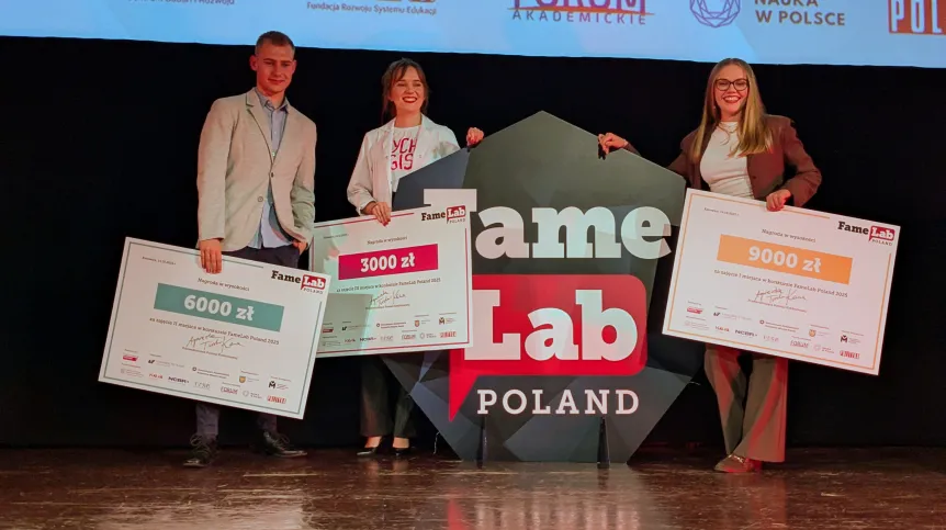 Fot. Laureaci polskiego finału konkursu FameLab 2025. Fot. L. Tomala