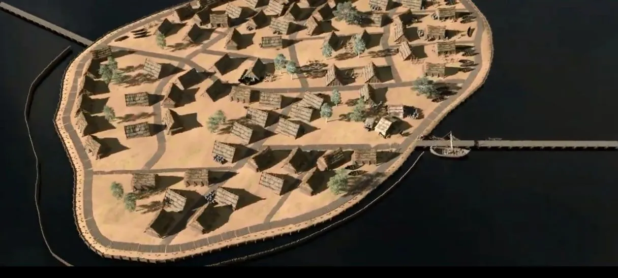 Kadry z animacji przedstawiającej XII-wieczny port w Pucku