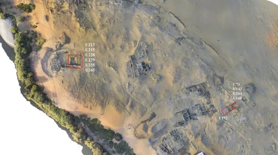 Cytadela w Starej Dongoli z zaznaczeniem lokalizacji domostw  omówionych w  artykule (opracowanie: Adrian Chlebowski). Źródło: African Archaeological Review