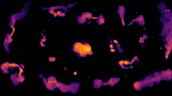 Obraz niskiej rozdzielczości: różne typy radiogalaktyk zasilane energią supermasywnych czarnych dziur. Prawa autorskie: Maya Horton and the LOFAR surveys collaboration)