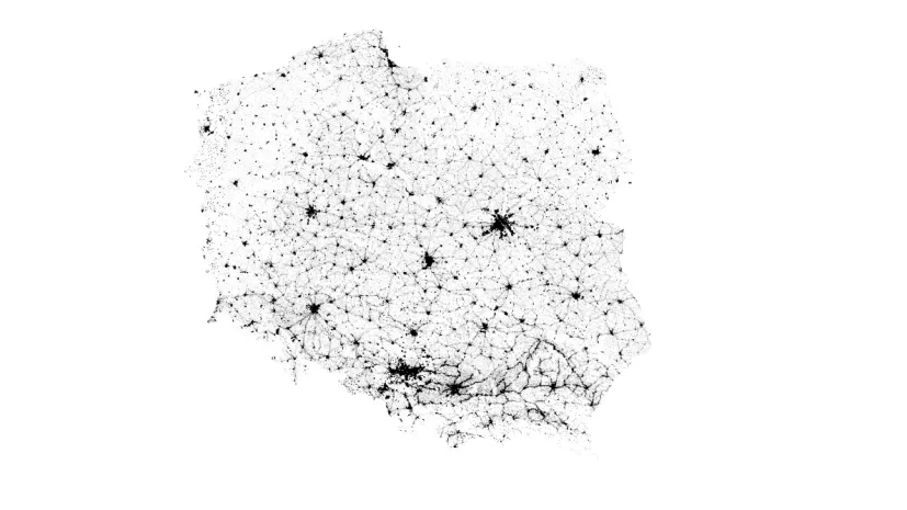 Fot: W modelu, który powstał w ICM UW uwzględniono wpływ rozmieszczenia geograficznego mieszkańców Polski na rozwój epidemii. Kropkami oznaczono mieszkańców Polski. Źródło: ICM UW, Franciszek Rakowski